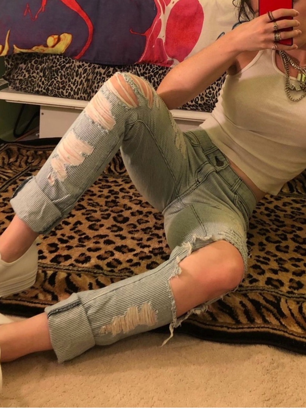 LF Carmar Distressed Blue & White Pinstripe Lowrise Skinny Jeans - Women’s
